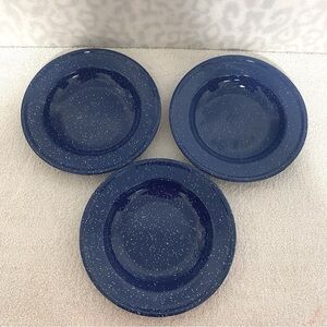 Cinsa Vintage Blue Speckled Enamelware Plates (3) Camping/Outdoor EUC